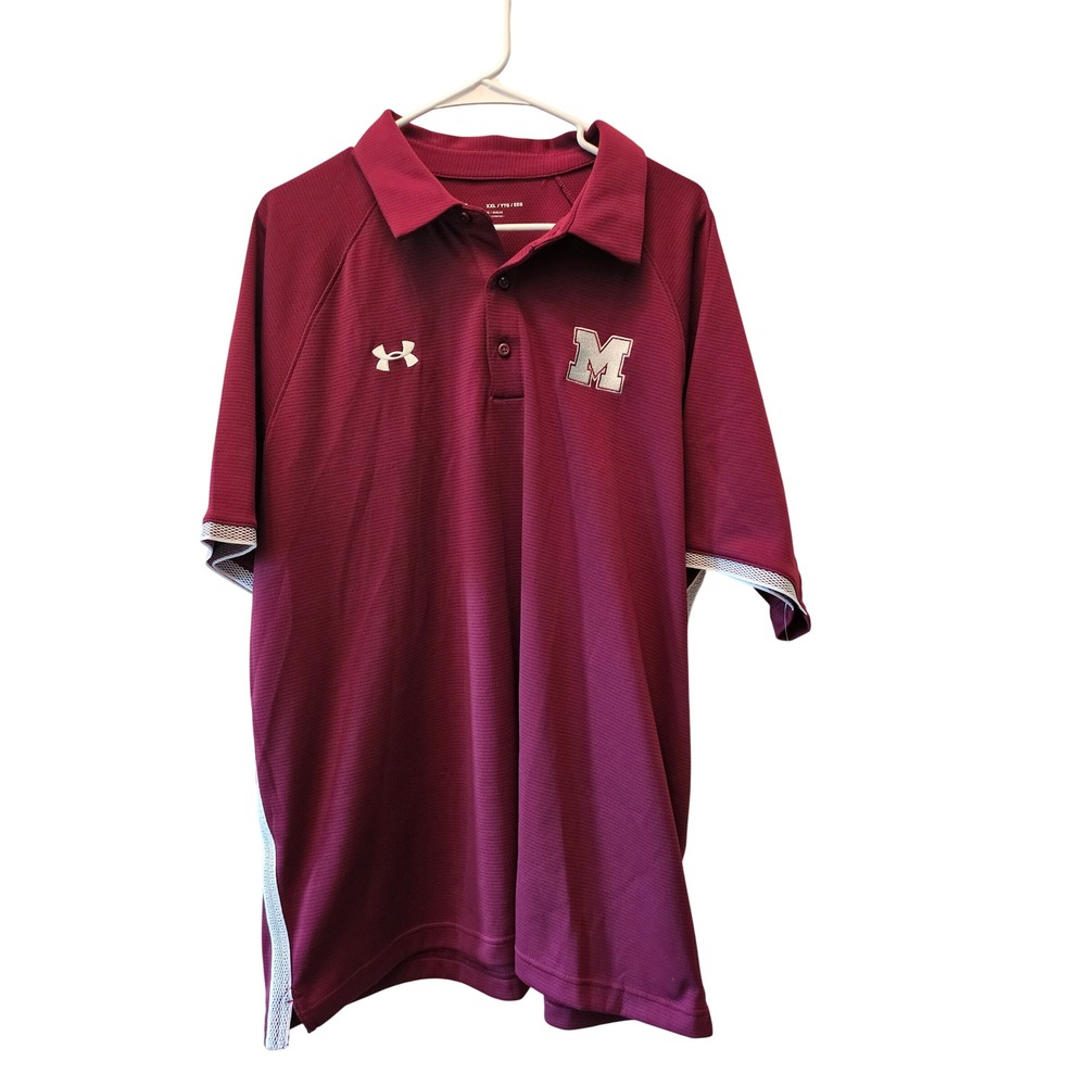 Under Armour Polo Shirt Mens XXL Maroon Textured Mesh Trim Loose Fit Performance